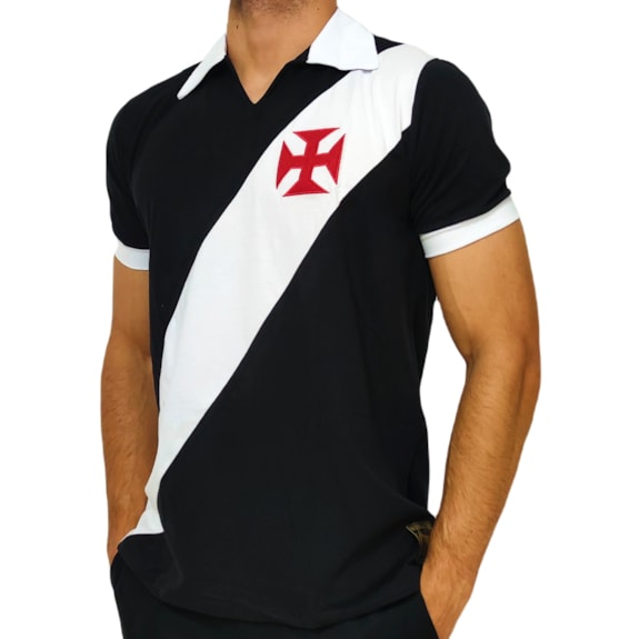 Camisa Vasco da Gama Retro Polo Paris 1957 Preta - Masculino