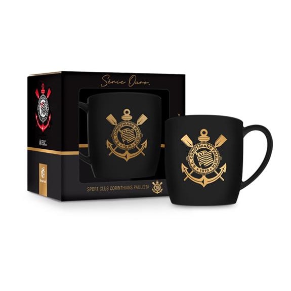 Caneca Corinthians Porcelana Urban 300ml Série Ouro Oficial