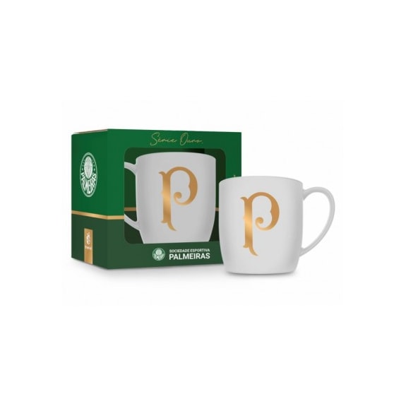 Caneca Palmeiras Porcelana Urban 300ml Série Ouro Oficial