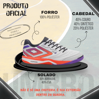 Chuteira Futsal Umbro Pro 5 Stable Branco - Masculino