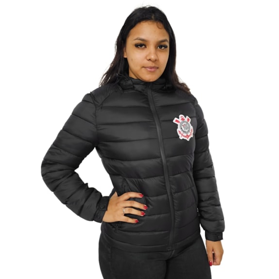 Jaqueta Corinthians Puffer Símbolo Com Capuz -  Feminino