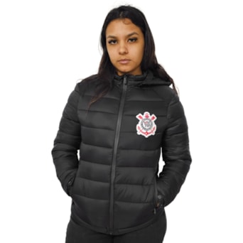 Jaqueta Corinthians Puffer Símbolo Com Capuz -  Feminino