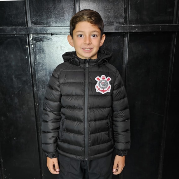 Jaqueta Corinthians Puffer Símbolo Preta - Infantil