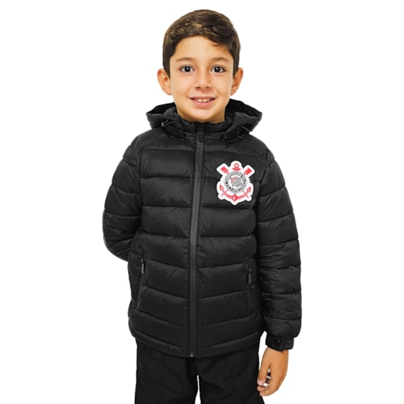 Jaqueta Corinthians Puffer Símbolo Preta - Infantil