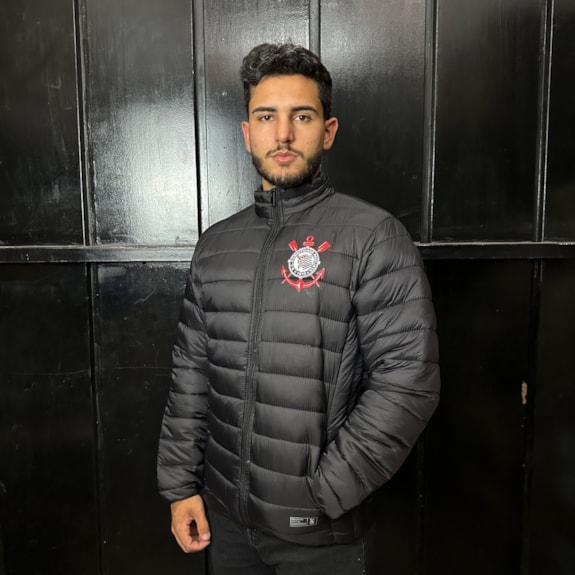 Jaqueta Corinthians Puffer Símbolo Preta - Masculino