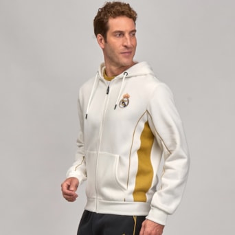 Jaqueta Real Madrid Moletom Símbolo Branca - Masculino