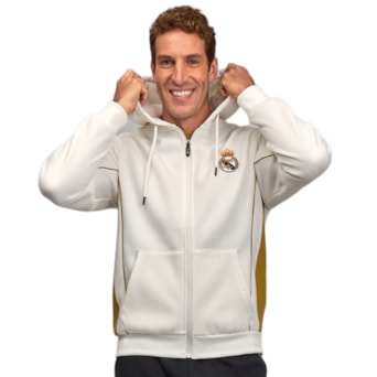 Jaqueta Real Madrid Moletom Símbolo Branca - Masculino
