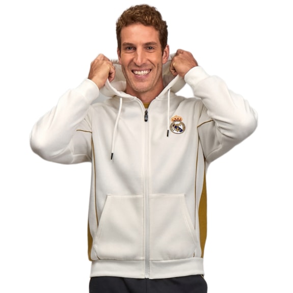 Jaqueta Real Madrid Moletom Símbolo Branca - Masculino