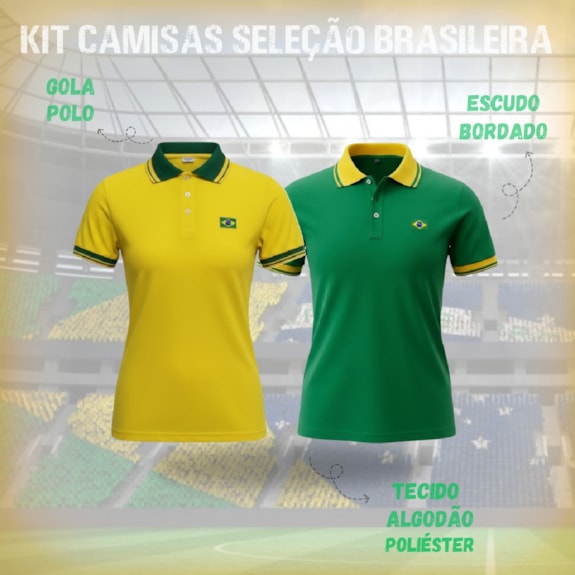 Kit 2 Camisas Brasil Polo Piquet Bordado - Feminino