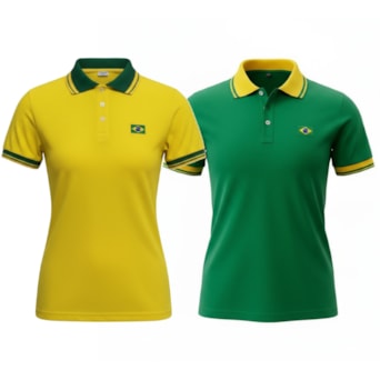 Kit 2 Camisas Brasil Polo Piquet Bordado - Feminino