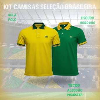 Kit 2 Camisas Brasil Polo Piquet Bordado - Masculino