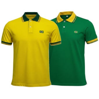 Kit 2 Camisas Brasil Polo Piquet Bordado - Masculino