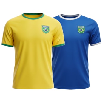 Kit 2 Camisas Brasil Torcedor Amarela + Azul - Masculino
