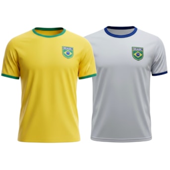 Kit 2 Camisas Brasil Torcedor Amarela + Branca - Masculino