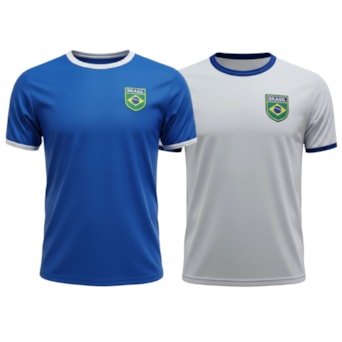 Kit 2 Camisas Brasil Torcedor Azul + Branco - Masculino