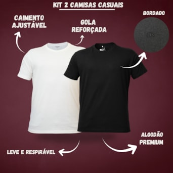 Kit 2 Camisas Casuais Algodão Bordado Preto e Off White - Masculino