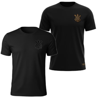Kit 2 Camisas Corinthians All Black Algodão Bordado - Masculino