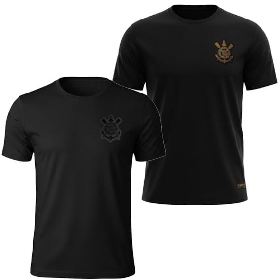 Kit 2 Camisas Corinthians All Black Algodão Bordado - Masculino