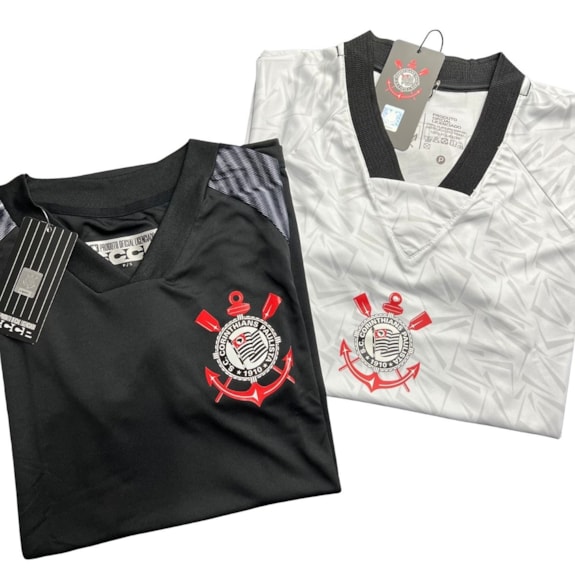 Kit 2 Camisas Corinthians Baby Look Lines + Raglan Branca - Feminino