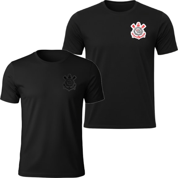 Kit 2 Camisas Corinthians Casual Algodão Bordado - Masculino