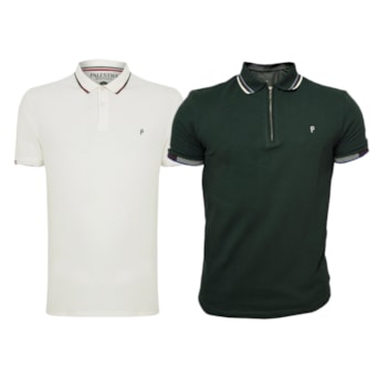 Kit 2 Camisas Palmeiras Polo Piquet 1914 Verde + Off White - Masculino