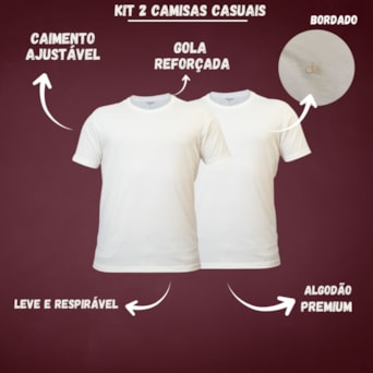 Kit 2 Camisetas Casuais Algodão Bordado Off White - Masculino