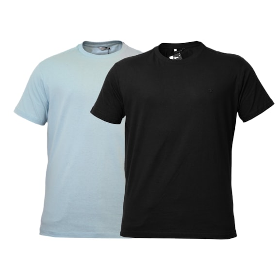 Kit 2 Camisetas Casuais Algodão Bordado Preto e Azul - Masculino