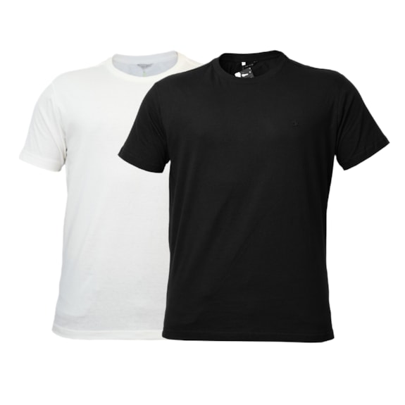 Kit 2 Camisetas Casuais Algodão Bordado Preto e Off White - Masculino