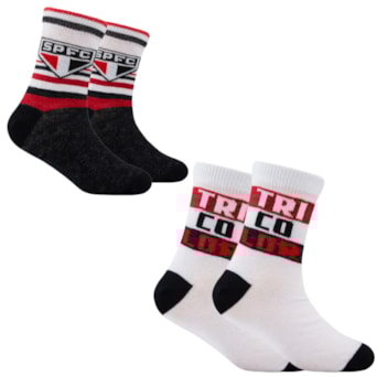 Kit 2 Pares Meias São Paulo Rikam Símbolo Listrada - Infantil/Juvenil