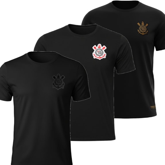 Kit 3 Camisas Corinthians Algodão Bordado - Masculino