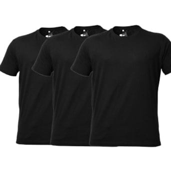 Kit 3 Camisetas Casuais Algodão Bordado Preto - Masculino