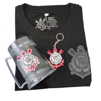 Kit Corinthians Camisa All Black Algodão + Caneca + Chaveiro - Masculino