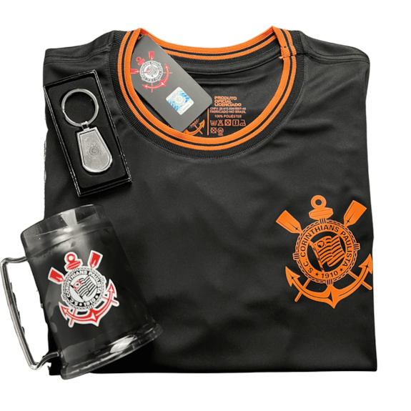 Kit Corinthians Camisa Dry Laranja + Caneca + Chaveiro Brasão - Masculino