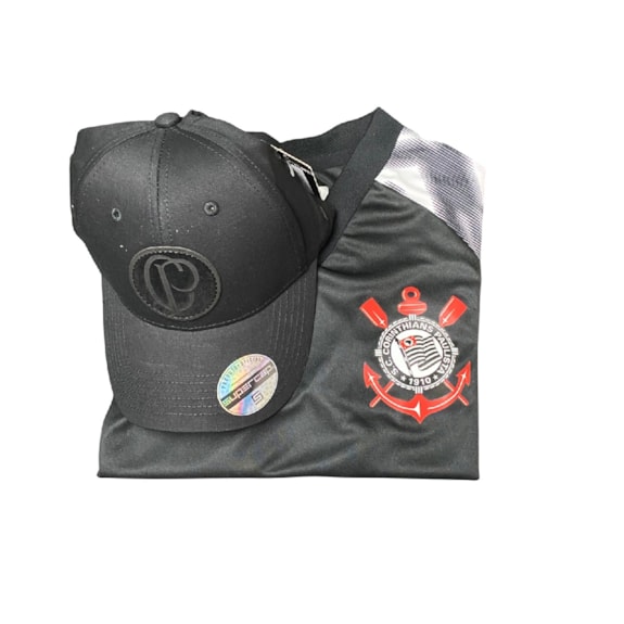 Kit Corinthians Camisa Lines + Boné All Black - Masculino