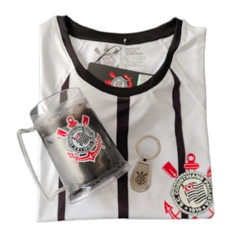 Kit Corinthians Camisa Raglan + Caneca + Chaveiro - Masculino