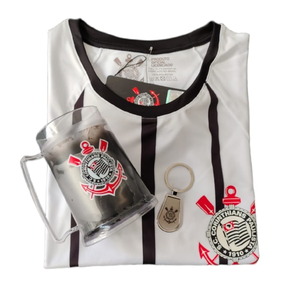 Kit Corinthians Camisa Raglan + Caneca + Chaveiro - Masculino