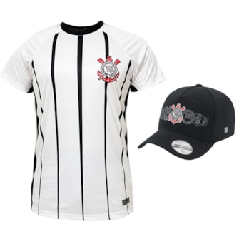 Kit Corinthians Oficial  - Camisa Raglan + Boné Símbolos - Masculino