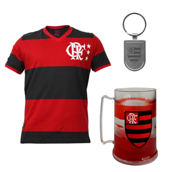 Kit Flamengo Camisa Retrô Libertadores + Caneca + Chaveiro Brasão - Masculino
