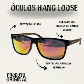 Óculos De Sol Hang Loose Bambu Escuro Espelhado Vermelho Original